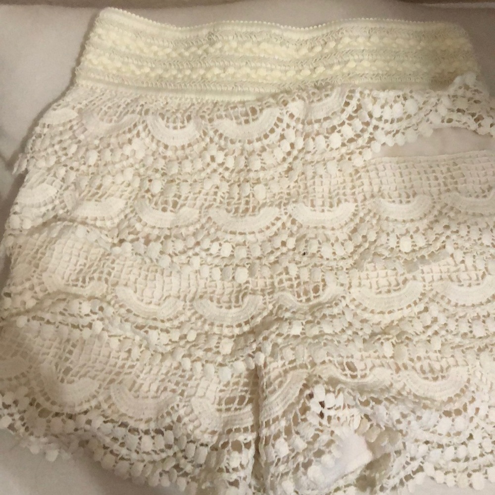 Lace off white shorts